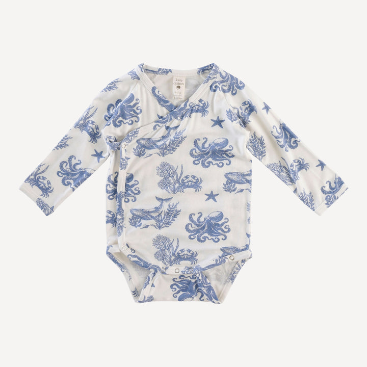 long sleeve wrap bodysuit | nautical toile | bamboo