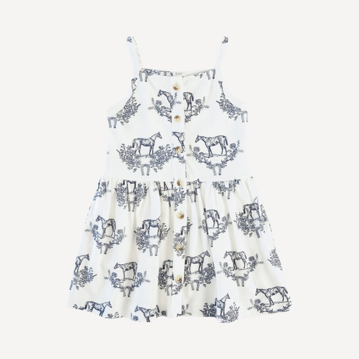 button sun dress navy horse toile organic cotton jersey kate quinn