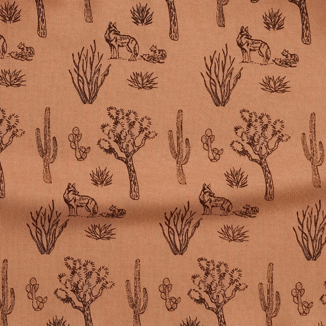 shoulder tie button sun dress | neutral desert landscape | organic cotton interlock