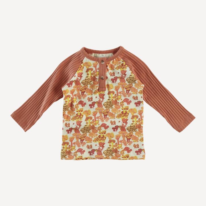 long sleeve baseball henley tee | neutral multi mushroom | organic cotton jersey