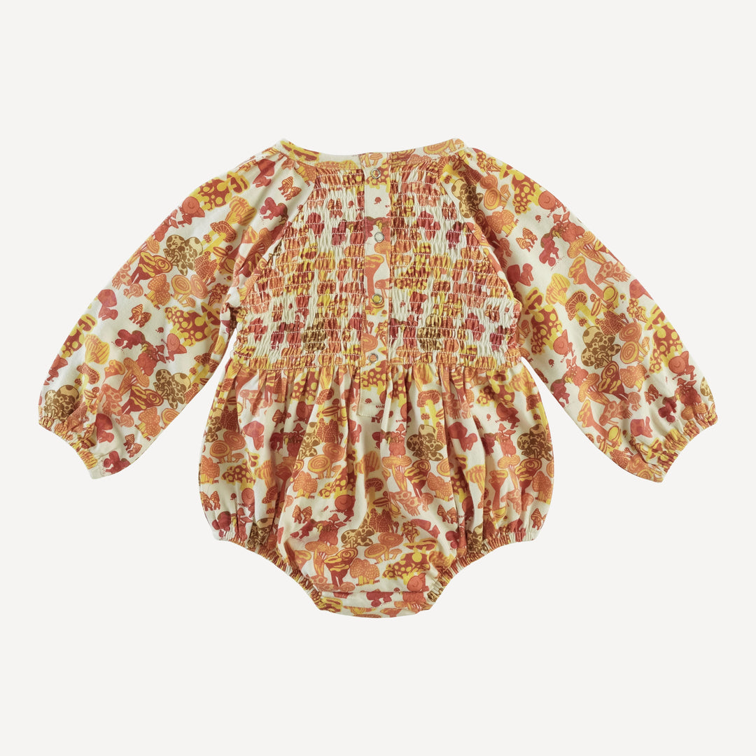 long sleeve puffed smocked bubble | neutral multi mushroom | organic cotton jersey