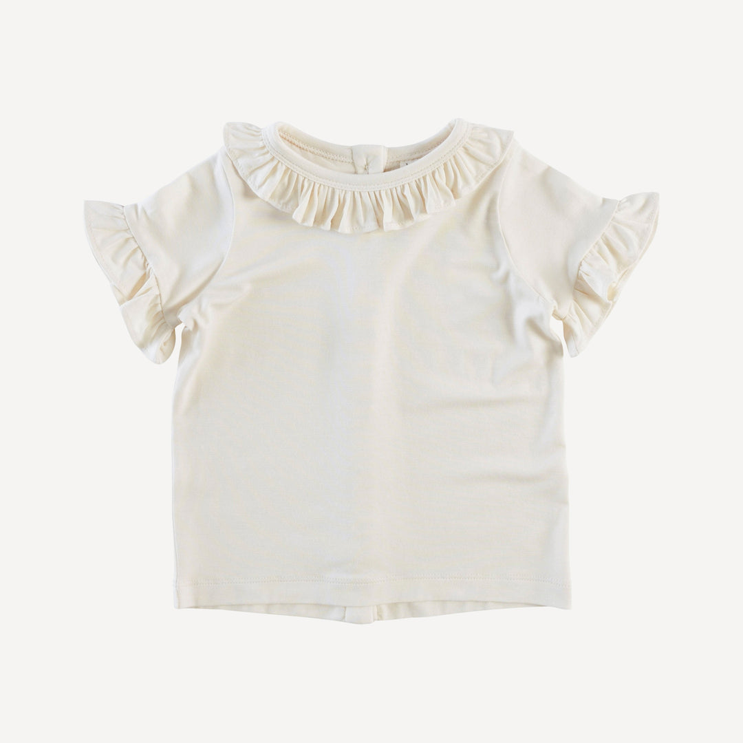 short sleeve ruffle collar boxy top | oatmeal | bamboo