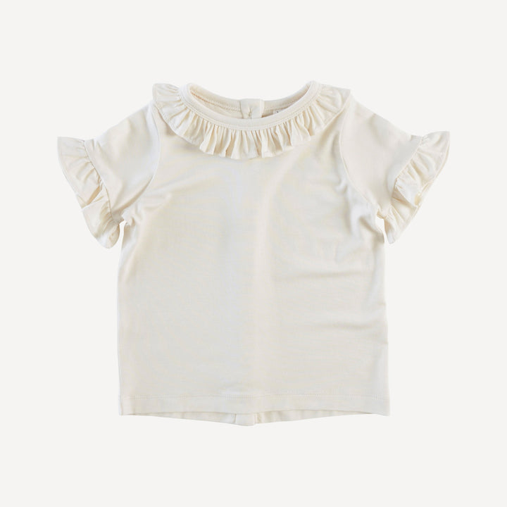 short sleeve ruffle collar boxy top | oatmeal | bamboo