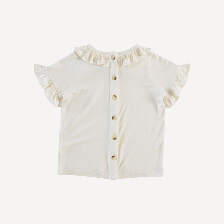 short sleeve ruffle collar boxy top | oatmeal | bamboo