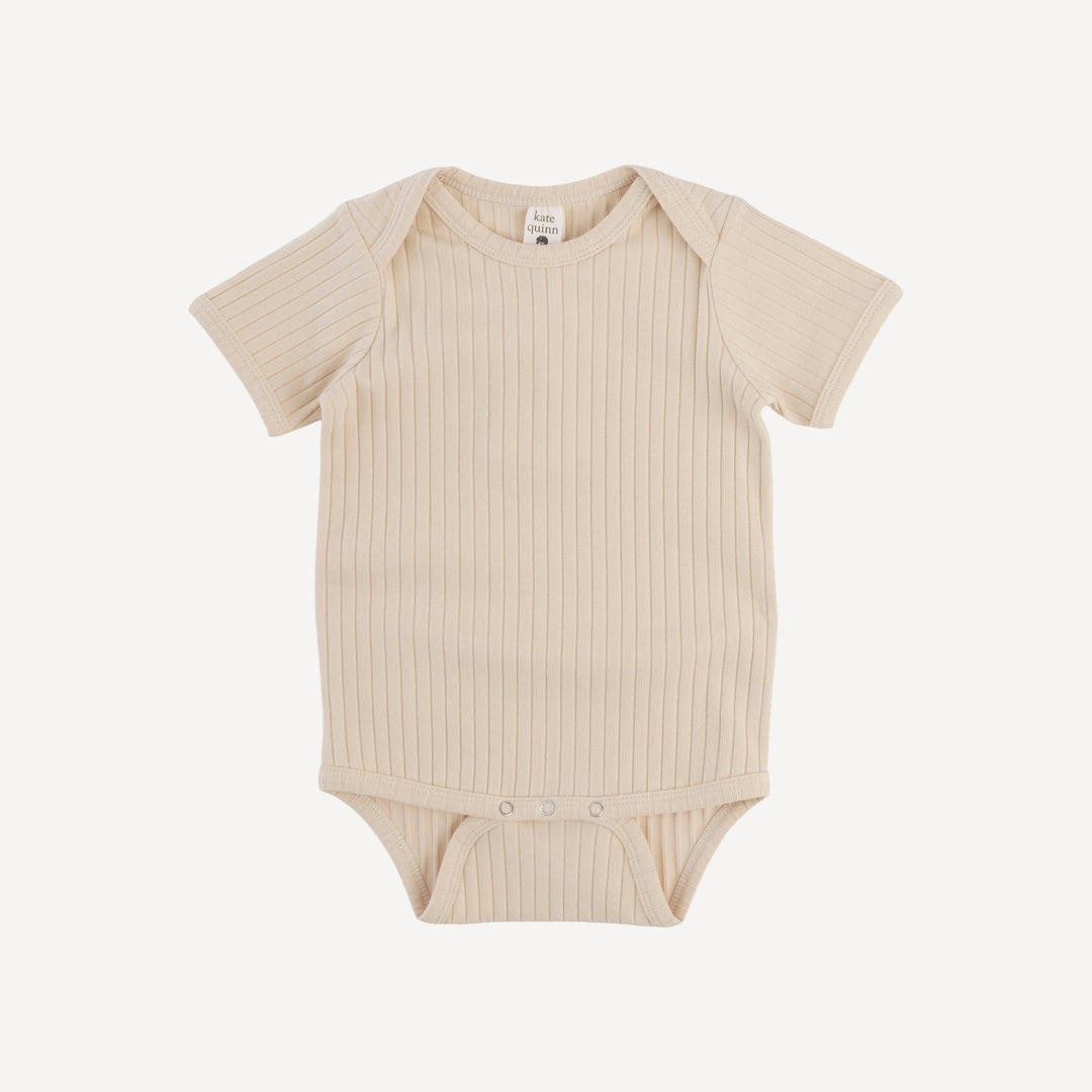 short sleeve lap neck bodysuit | oatmeal | organic cotton wide rib