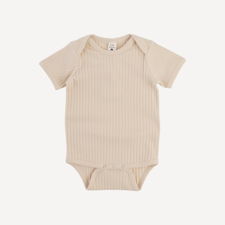 short sleeve lap neck bodysuit | oatmeal | organic cotton wide rib