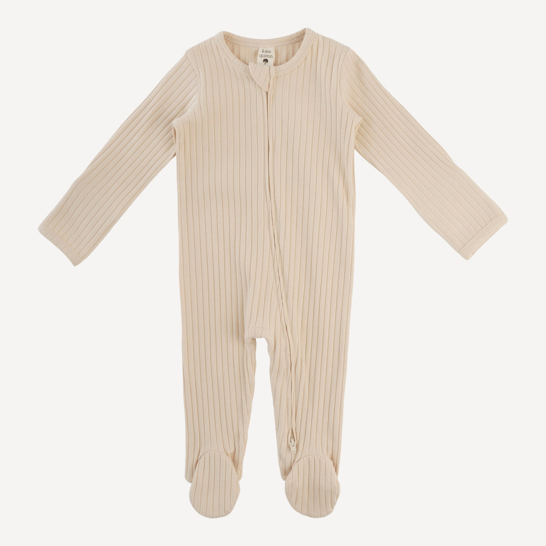 long sleeve two way zipper footie | oatmeal | organic cotton wide rib