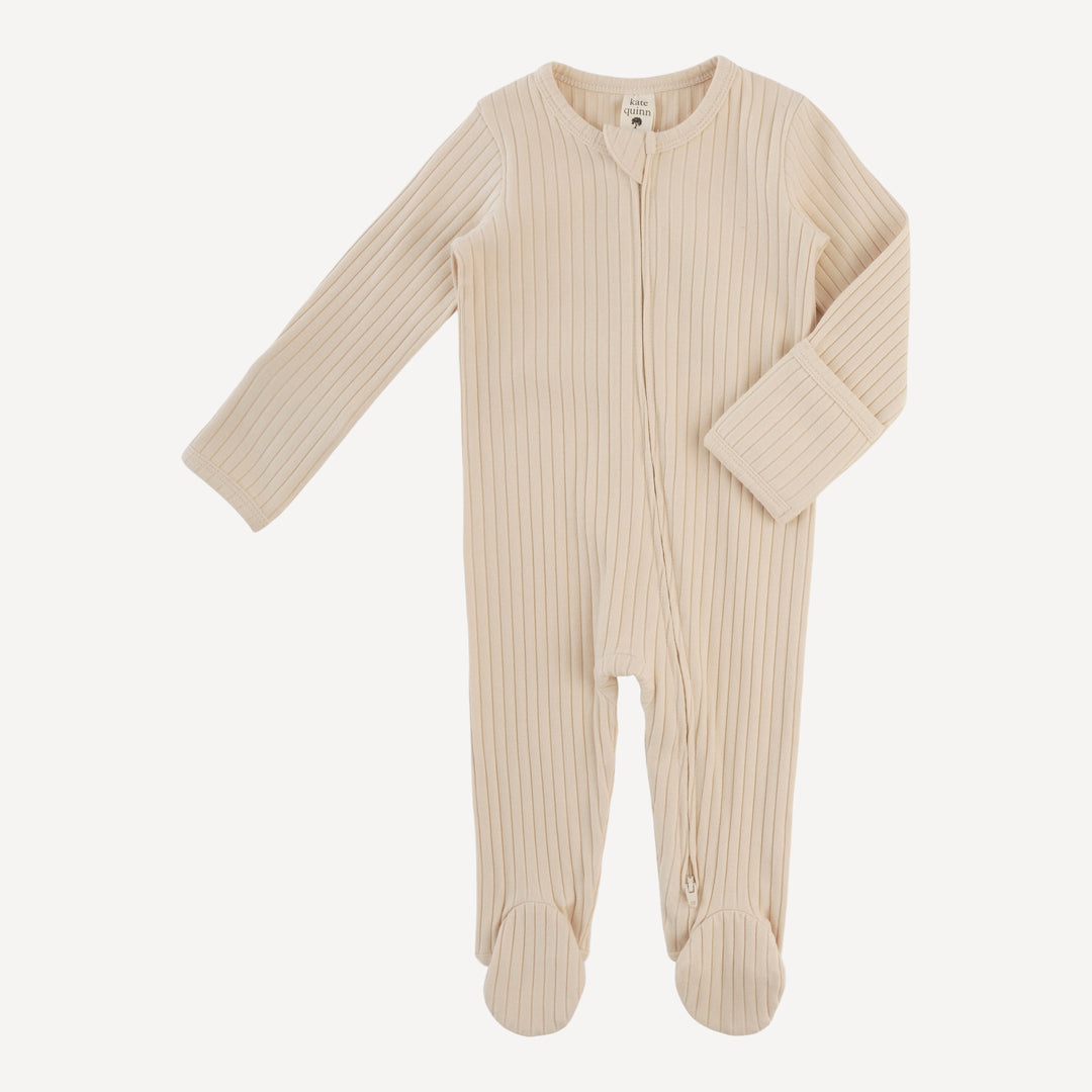 long sleeve two way zipper footie | oatmeal | organic cotton wide rib