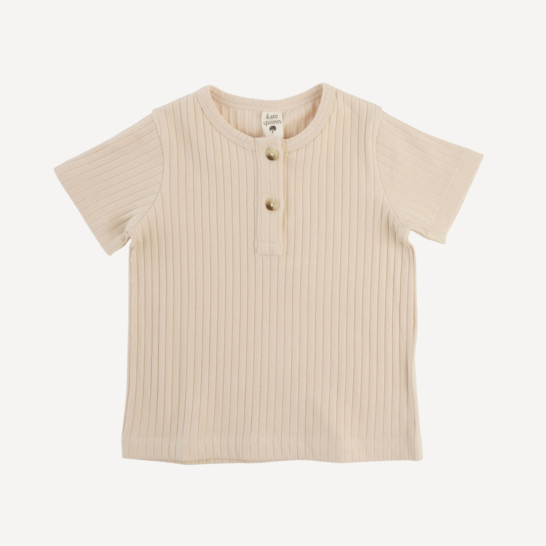 short sleeve basic henley tee | oatmeal | organic cotton wide rib