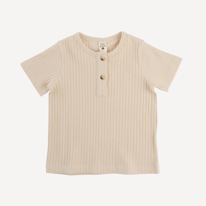short sleeve basic henley tee | oatmeal | organic cotton wide rib