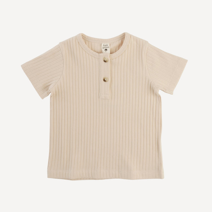 short sleeve basic henley tee | oatmeal | organic cotton wide rib