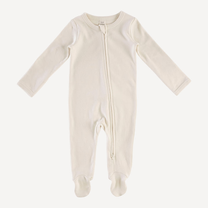 long sleeve two way zipper footie | oatmeal | organic cotton interlock