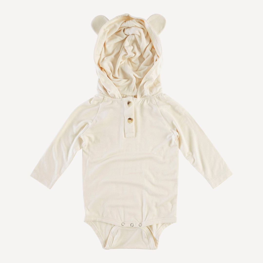 long sleeve henley bear bodysuit | oatmeal | bamboo