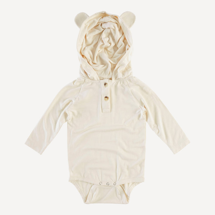 long sleeve henley bear bodysuit | oatmeal | bamboo