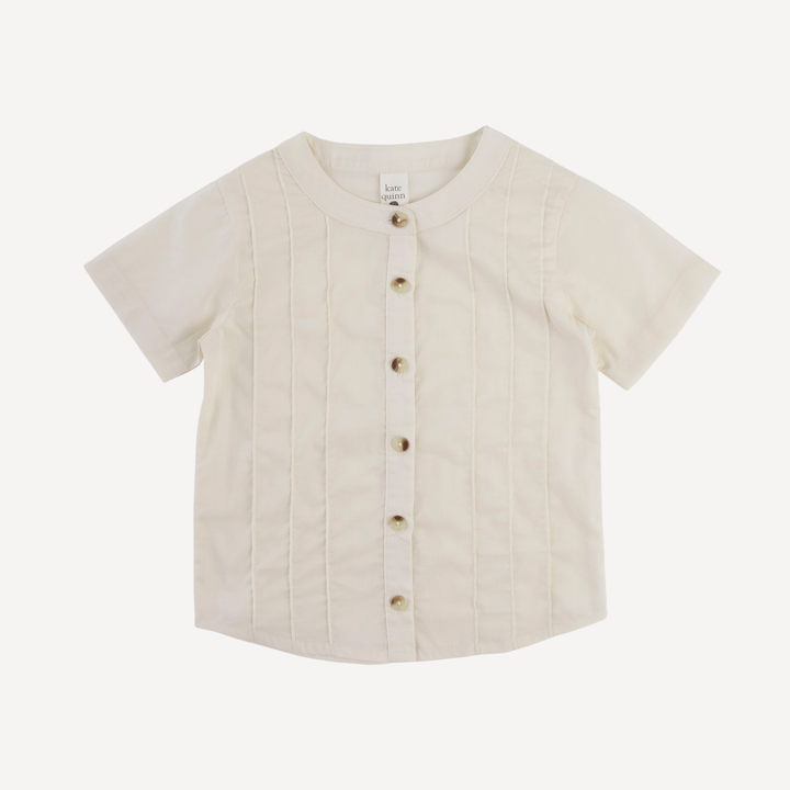 short sleeve pintuck banded collar shirt | oatmeal | organic cotton woven