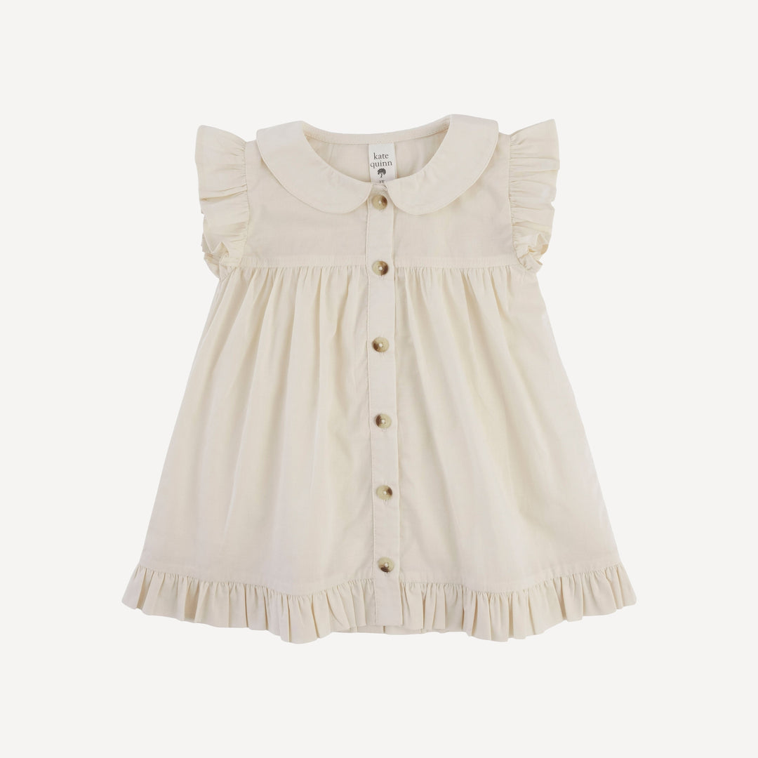 sleeveless peter pan button ruffle top | oatmeal | organic cotton woven