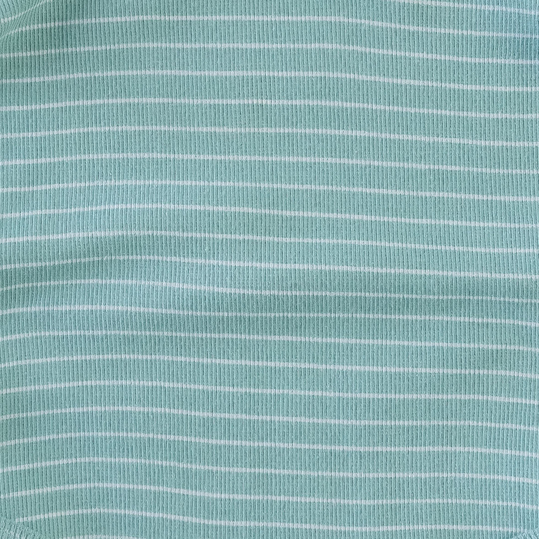 tie pocket overall shortie | oil blue skinny stripe | organic cotton skinny rib