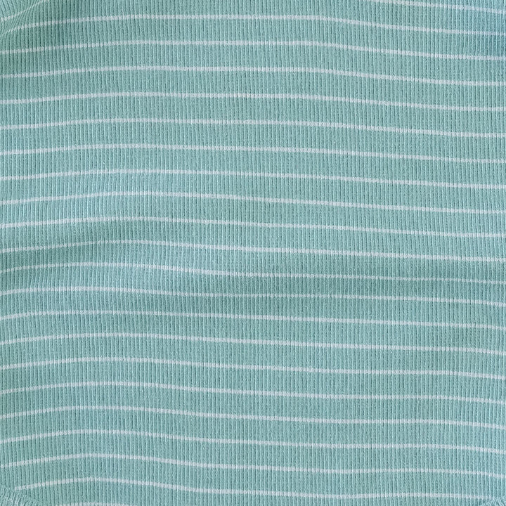 tie pocket overall shortie | oil blue skinny stripe | organic cotton skinny rib