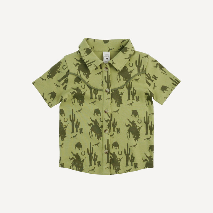 short sleeve urban cowboy tee | olive cowboy | organic cotton interlock
