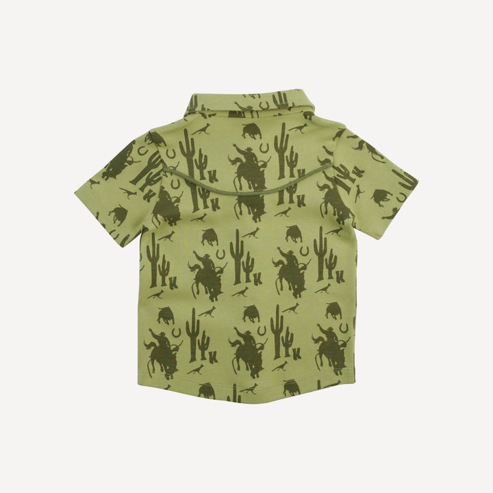 short sleeve urban cowboy tee | olive cowboy | organic cotton interlock