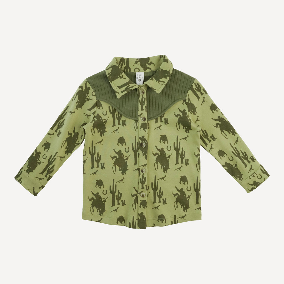 long sleeve urban cowboy shirt | olive cowboy | organic cotton interlock