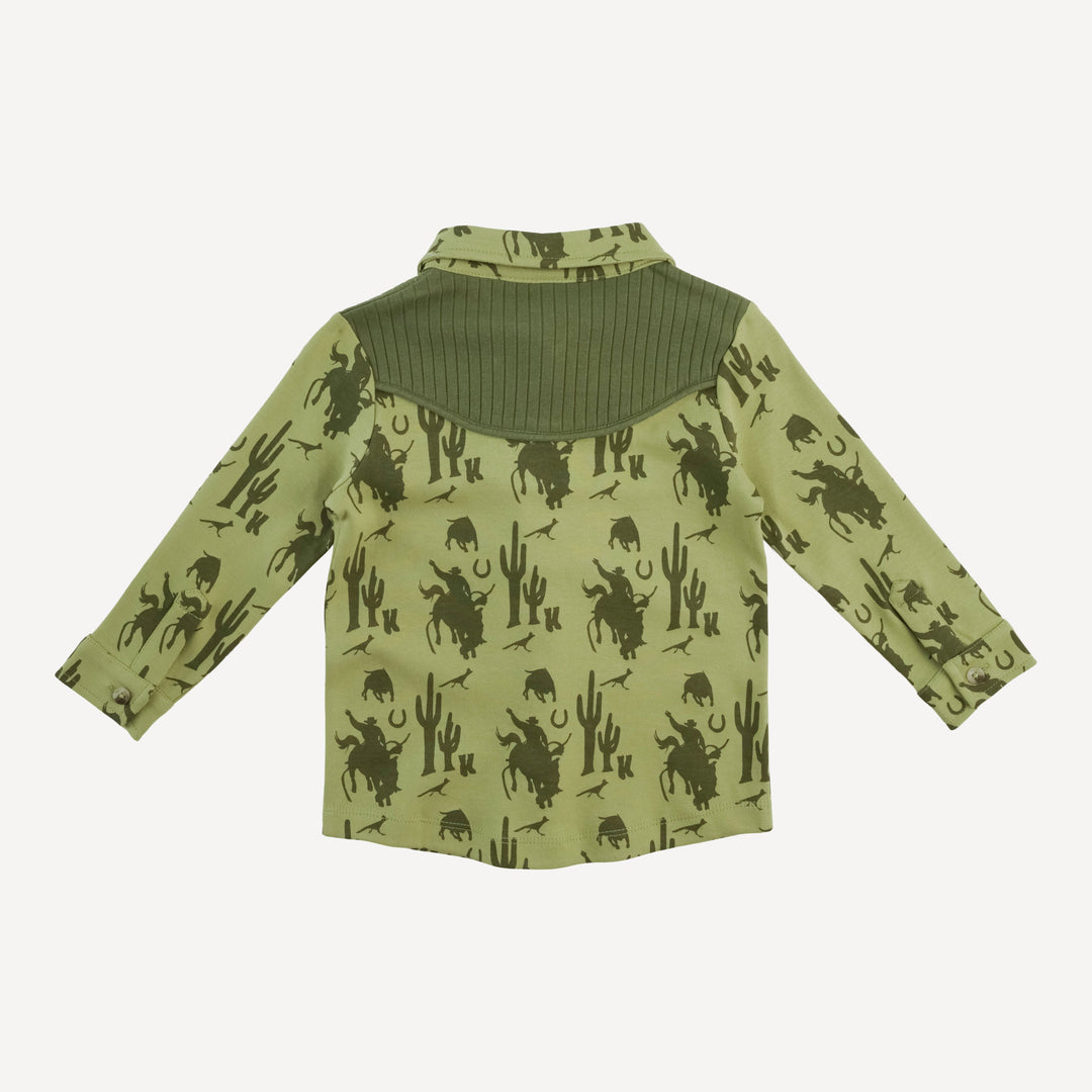 long sleeve urban cowboy shirt | olive cowboy | organic cotton interlock