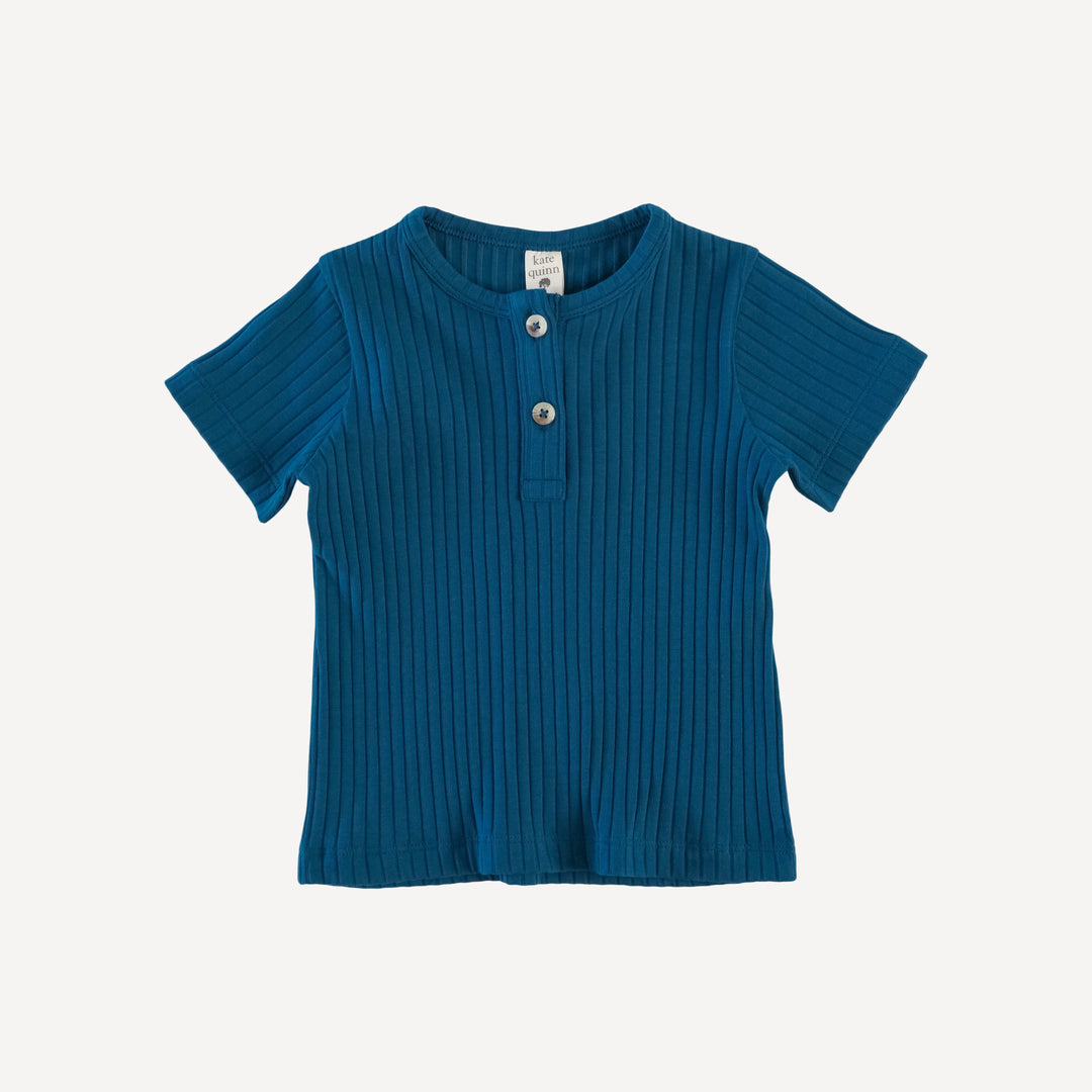 short sleeve basic henley tee | opal blue | organic cotton wide rib