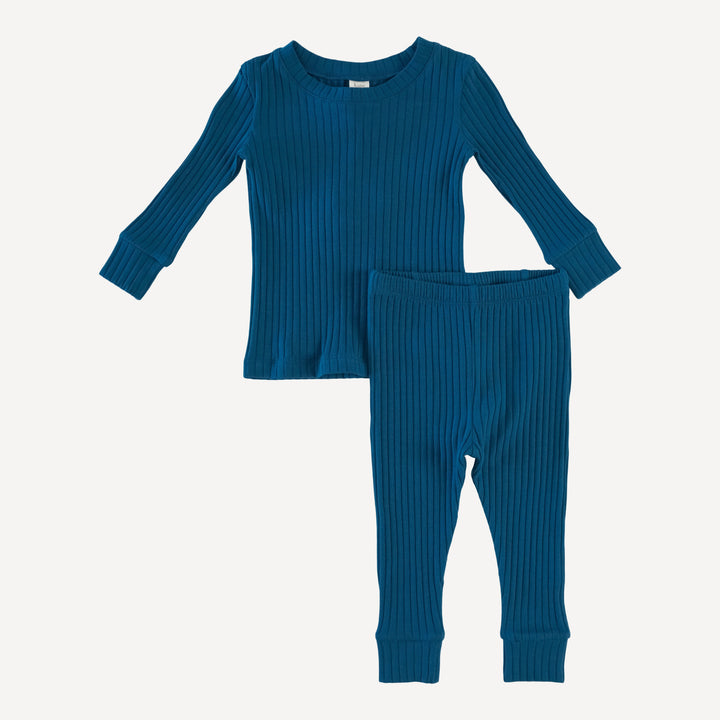 long sleeve crew neck pj set | opal blue | organic cotton wide rib