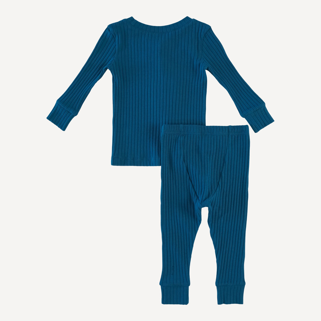 long sleeve crew neck pj set | opal blue | organic cotton wide rib