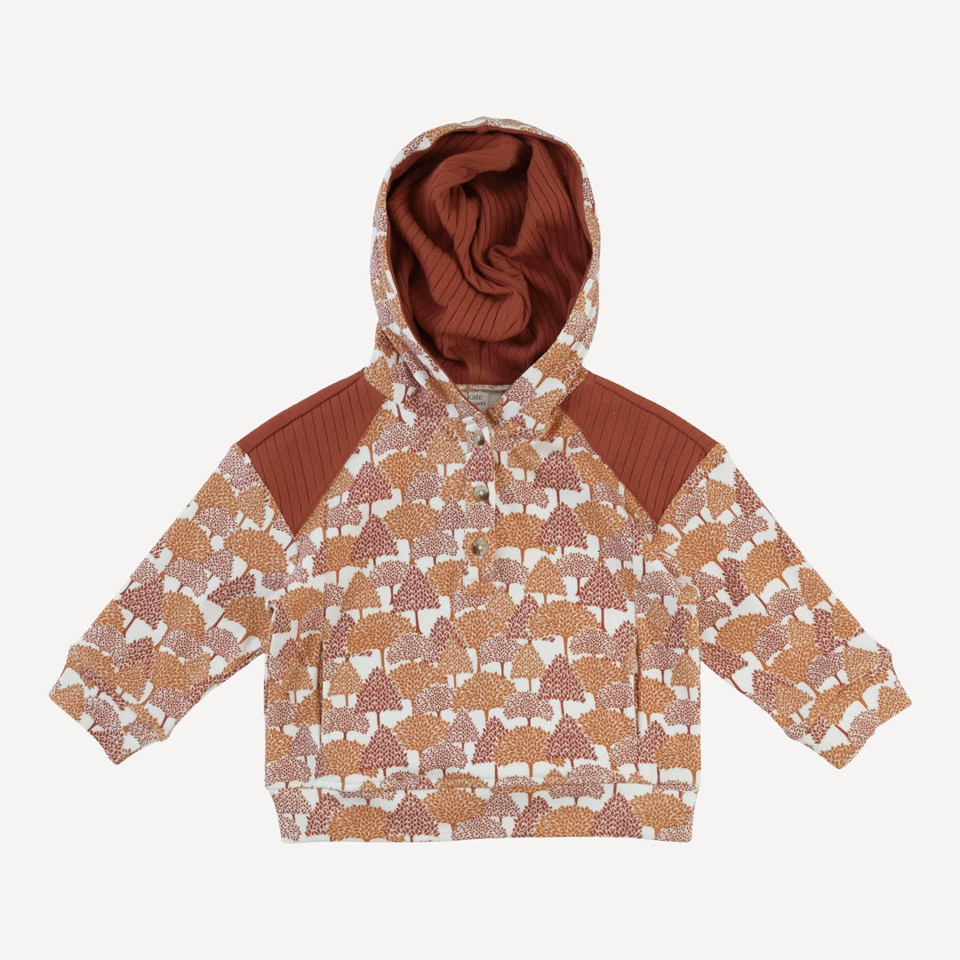 PRESALE long sleeve color blocked henley hoodie + relaxed jogger set | orange forest | organic cotton interlock