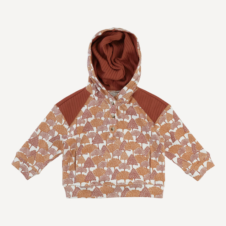 PRESALE long sleeve color blocked henley hoodie + relaxed jogger set | orange forest | organic cotton interlock