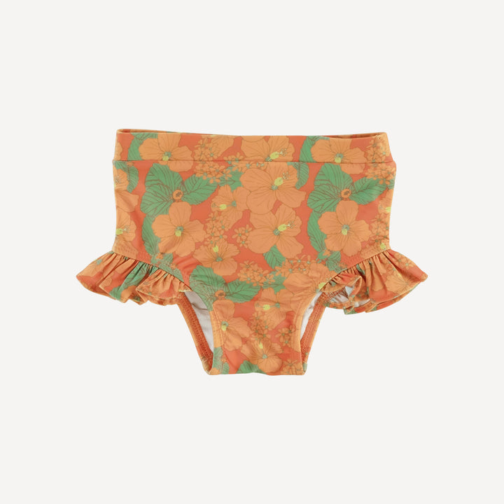 ruffle crop top and ruffle leg bottom swim set | orange hibiscus garden | swim