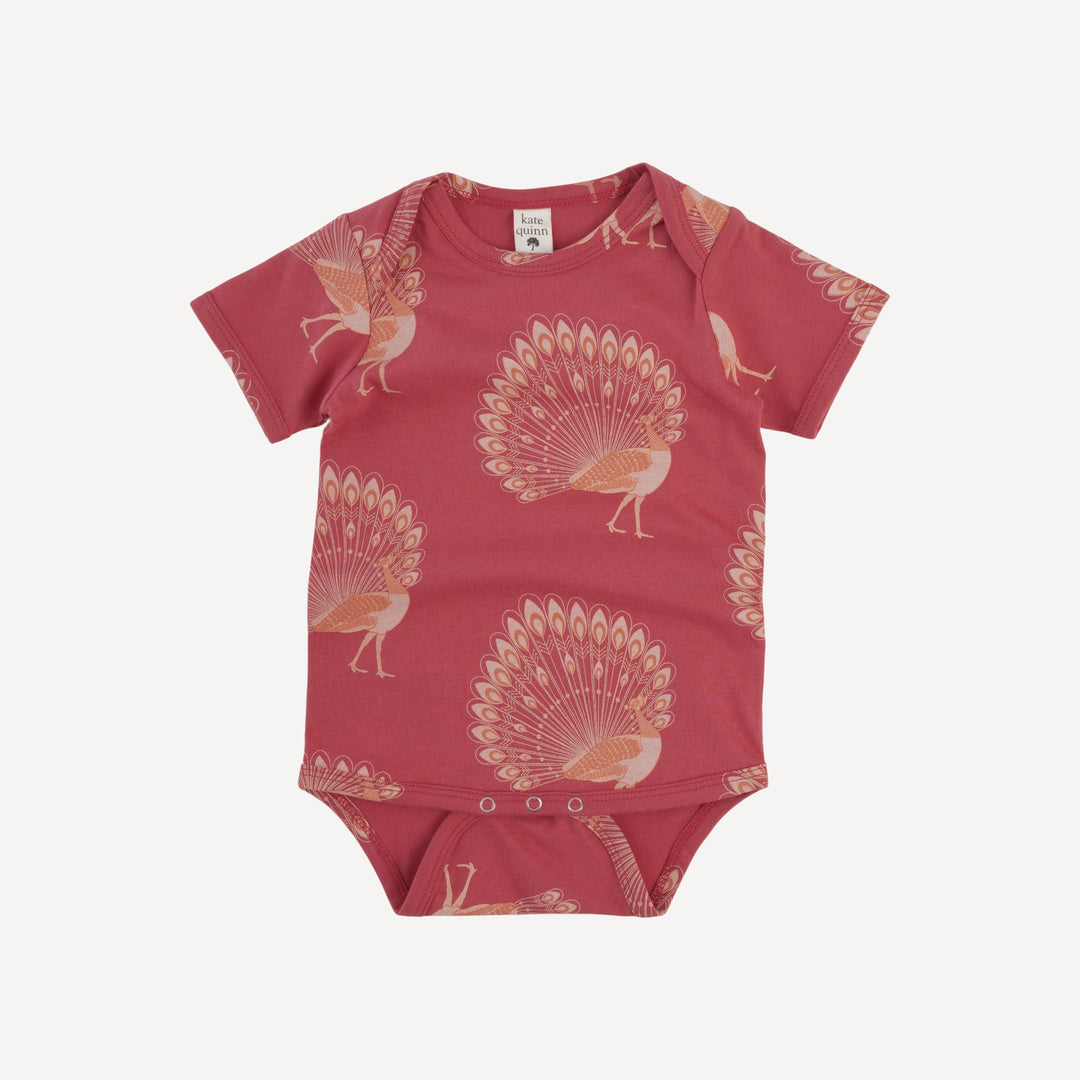 short sleeve lap neck bodysuit | orange peacock | organic cotton jersey
