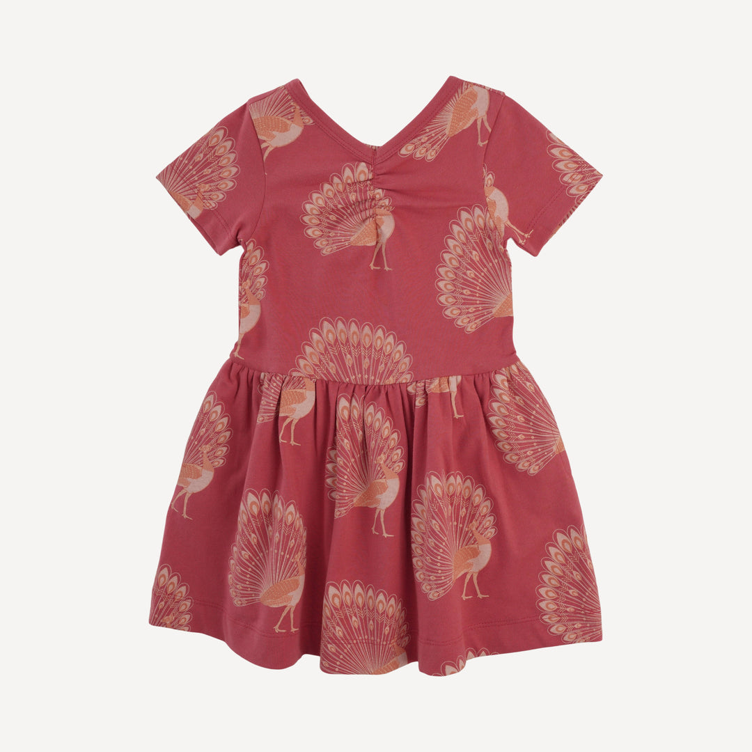 short sleeve twirl dress | orange peacock | organic cotton jersey