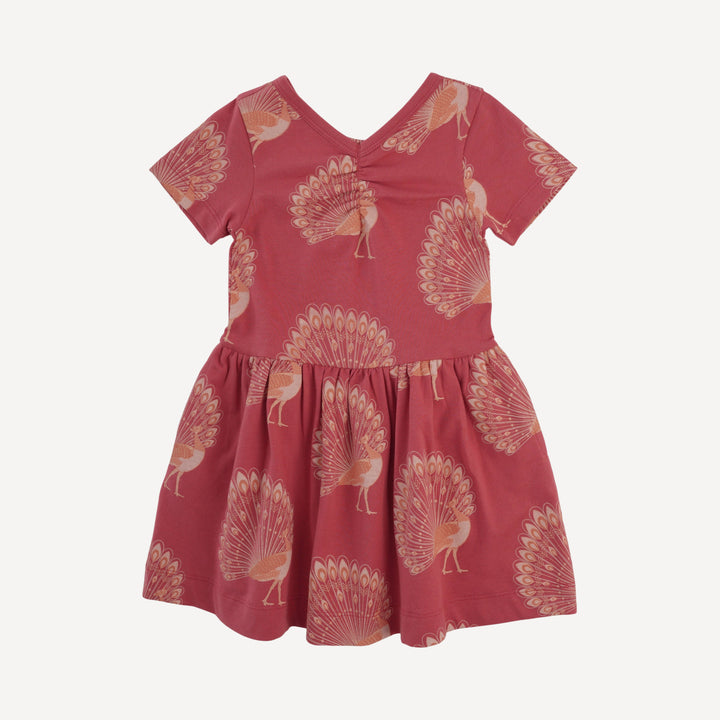 short sleeve twirl dress | orange peacock | organic cotton jersey