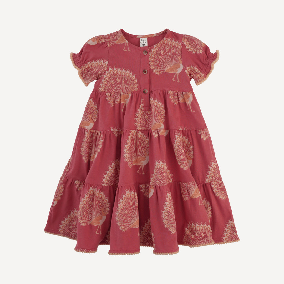 short puff pom pom sleeve prairie dress | orange peacock | organic cotton jersey