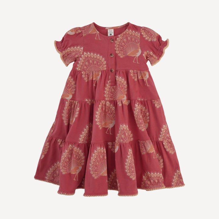 short puff pom pom sleeve prairie dress | orange peacock | organic cotton jersey