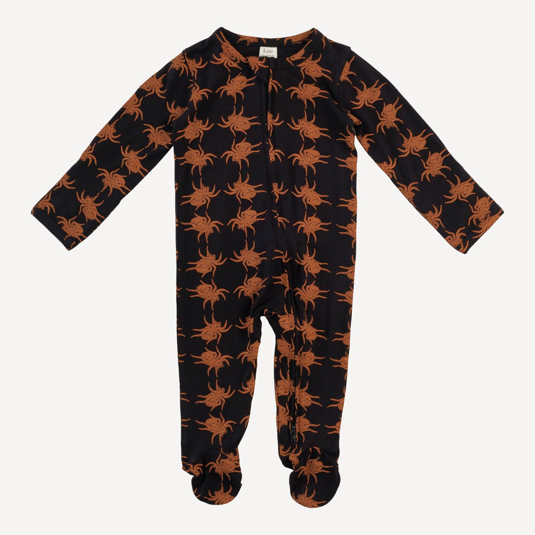 long sleeve two way zipper footie | orange spider | bamboo