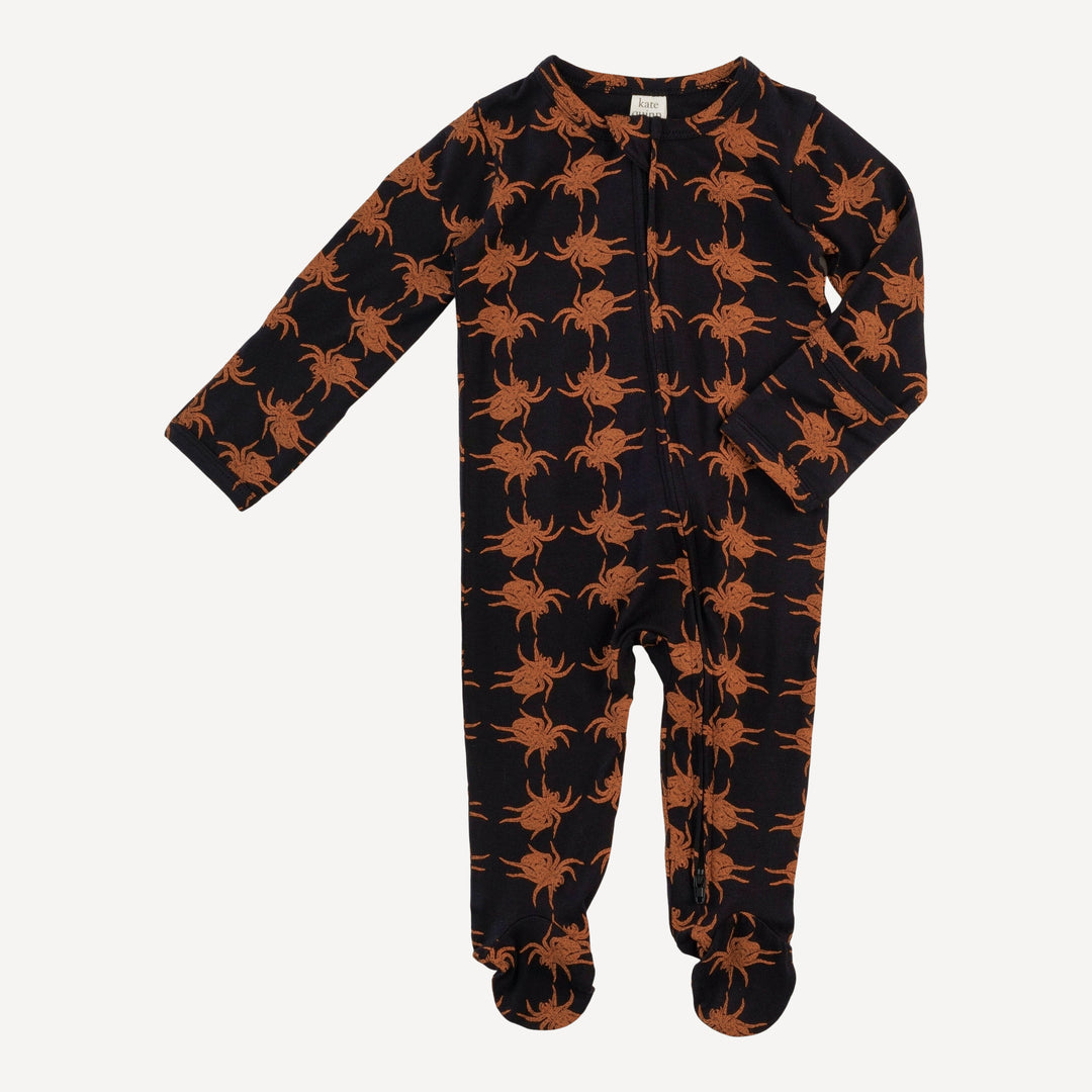 long sleeve two way zipper footie | orange spider | bamboo