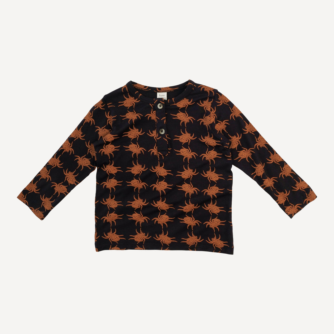 long sleeve basic henley tee | orange spider | bamboo
