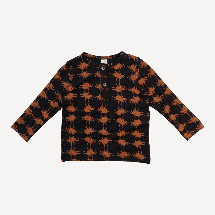long sleeve basic henley tee | orange spider | bamboo