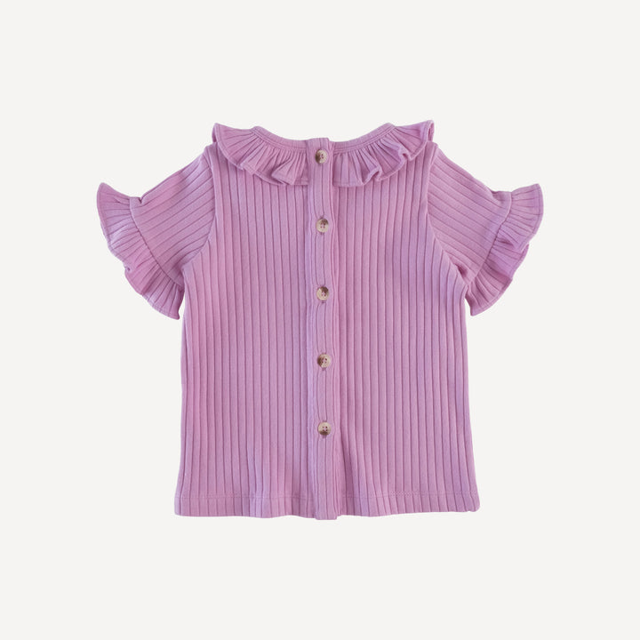 short sleeve ruffle collar boxy top | orchid | organic cotton wide rib