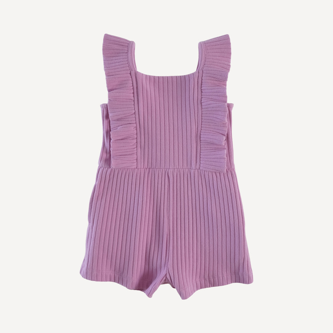 pinafore ruffle romper | orchid | organic cotton wide rib