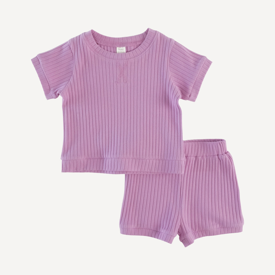 retro shortie short + short sleeve topstitch tee set | orchid | organic cotton wide rib