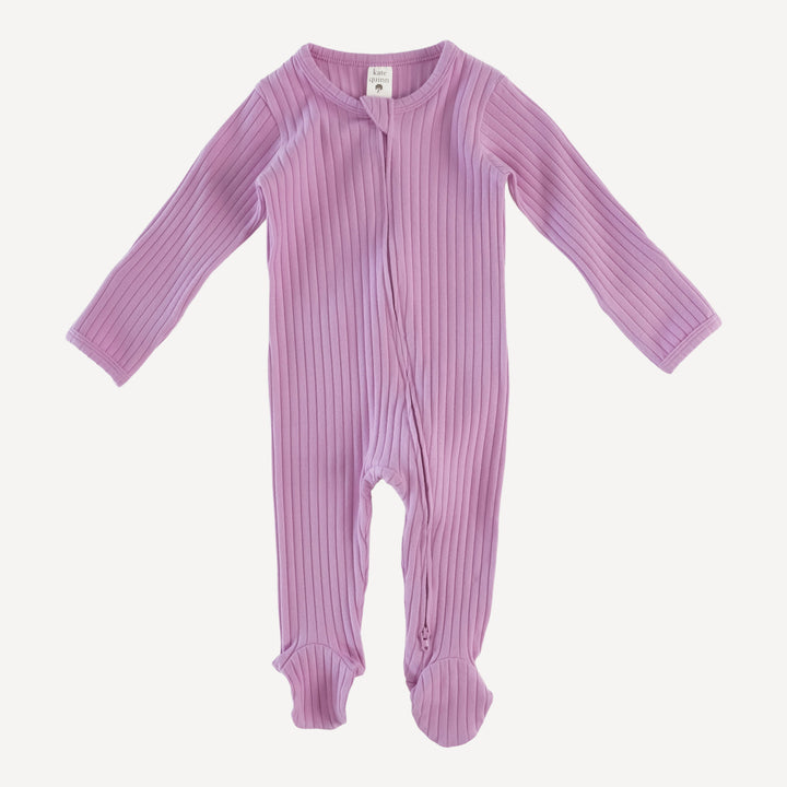 long sleeve zipper footie | orchid | organic cotton wide rib