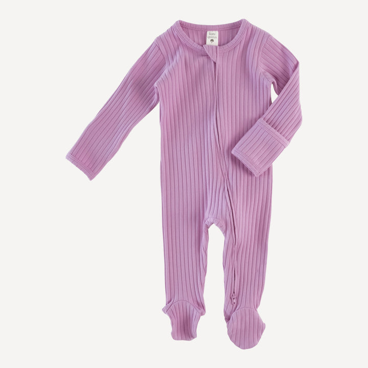 long sleeve zipper footie | orchid | organic cotton wide rib