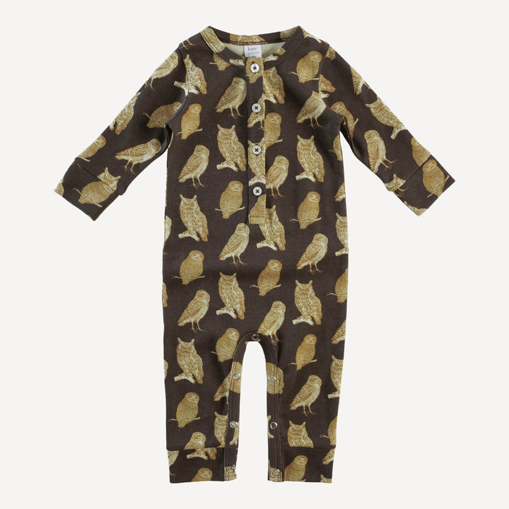 long sleeve sport union suit | owl friends | organic cotton interlock