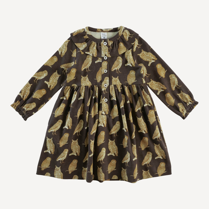 long sleeve ophelia dress | owl friends | organic cotton interlock