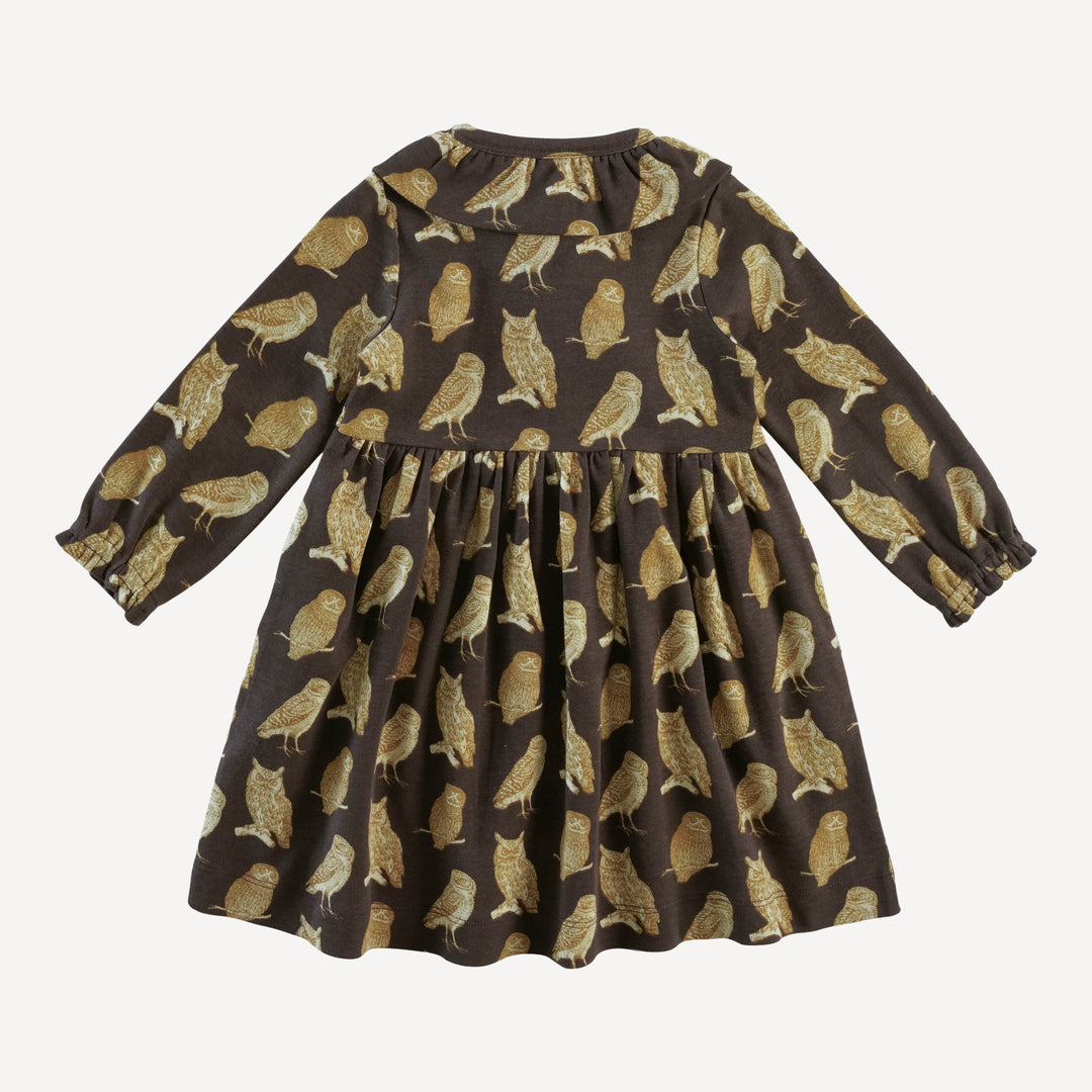 long sleeve ophelia dress | owl friends | organic cotton interlock