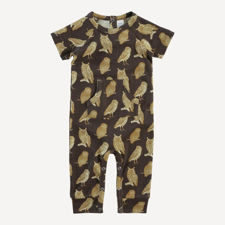 short sleeve kanga sport jumpsuit | owl friends | organic cotton interlock